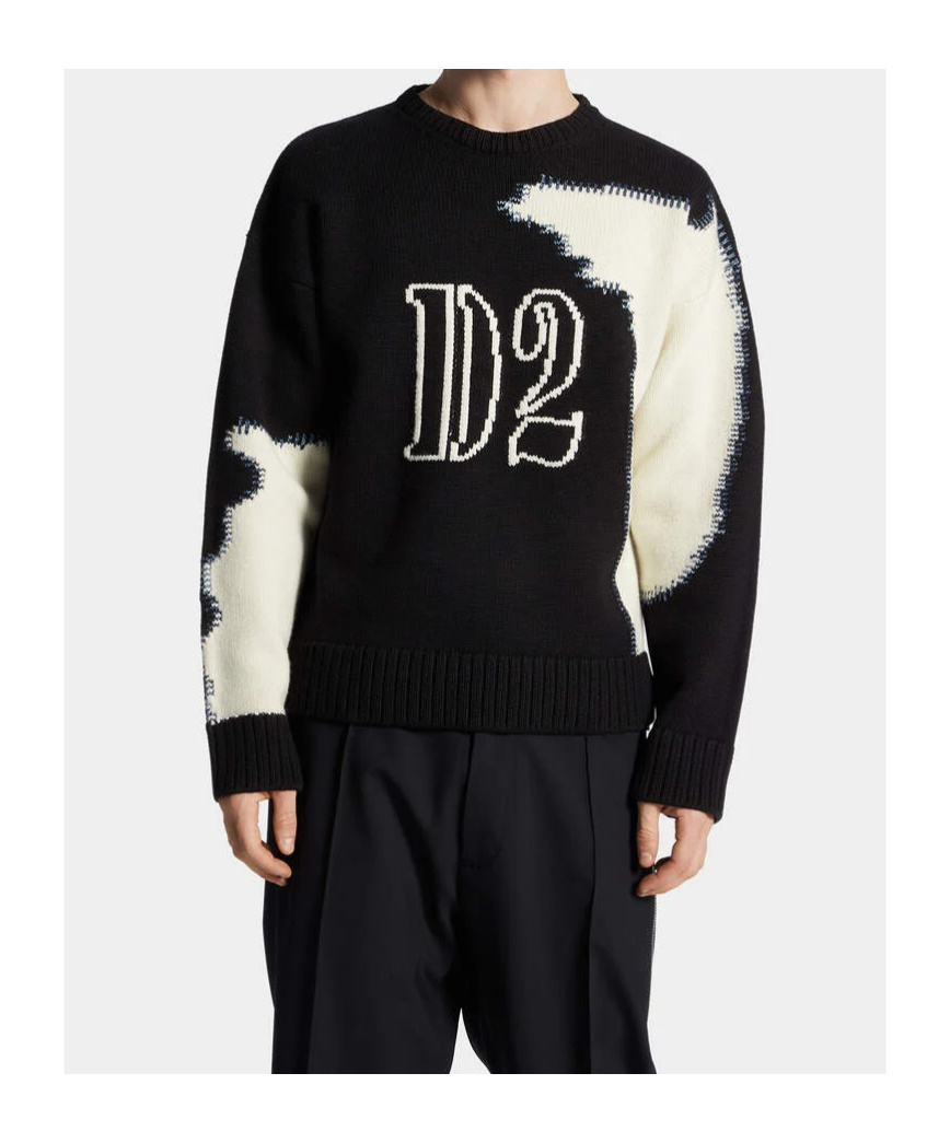 Dsquared2 Two-tone Crew Neck Sweater With Graphic Design