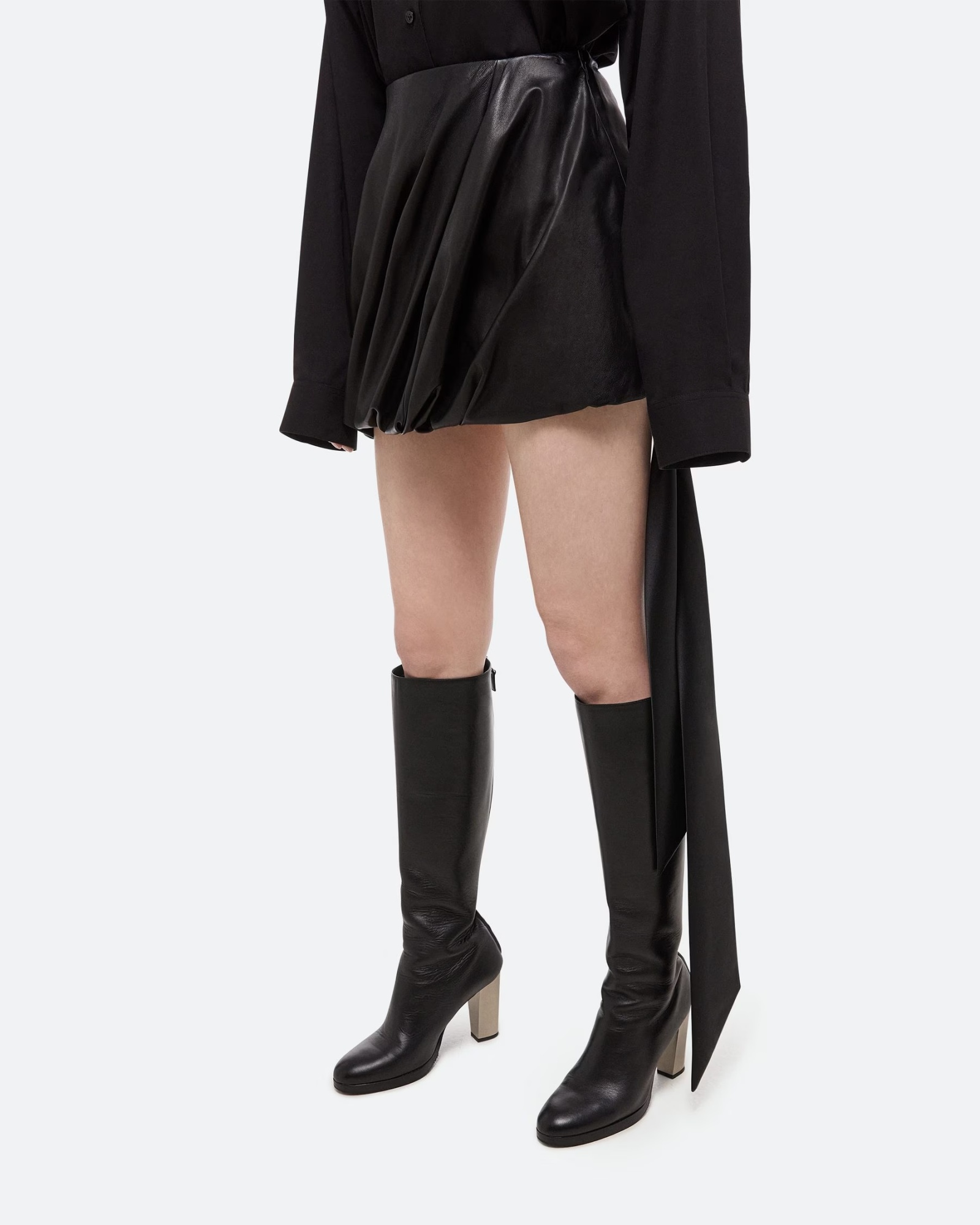 Helmut Lang Bubble Leather Miniskirt In Black