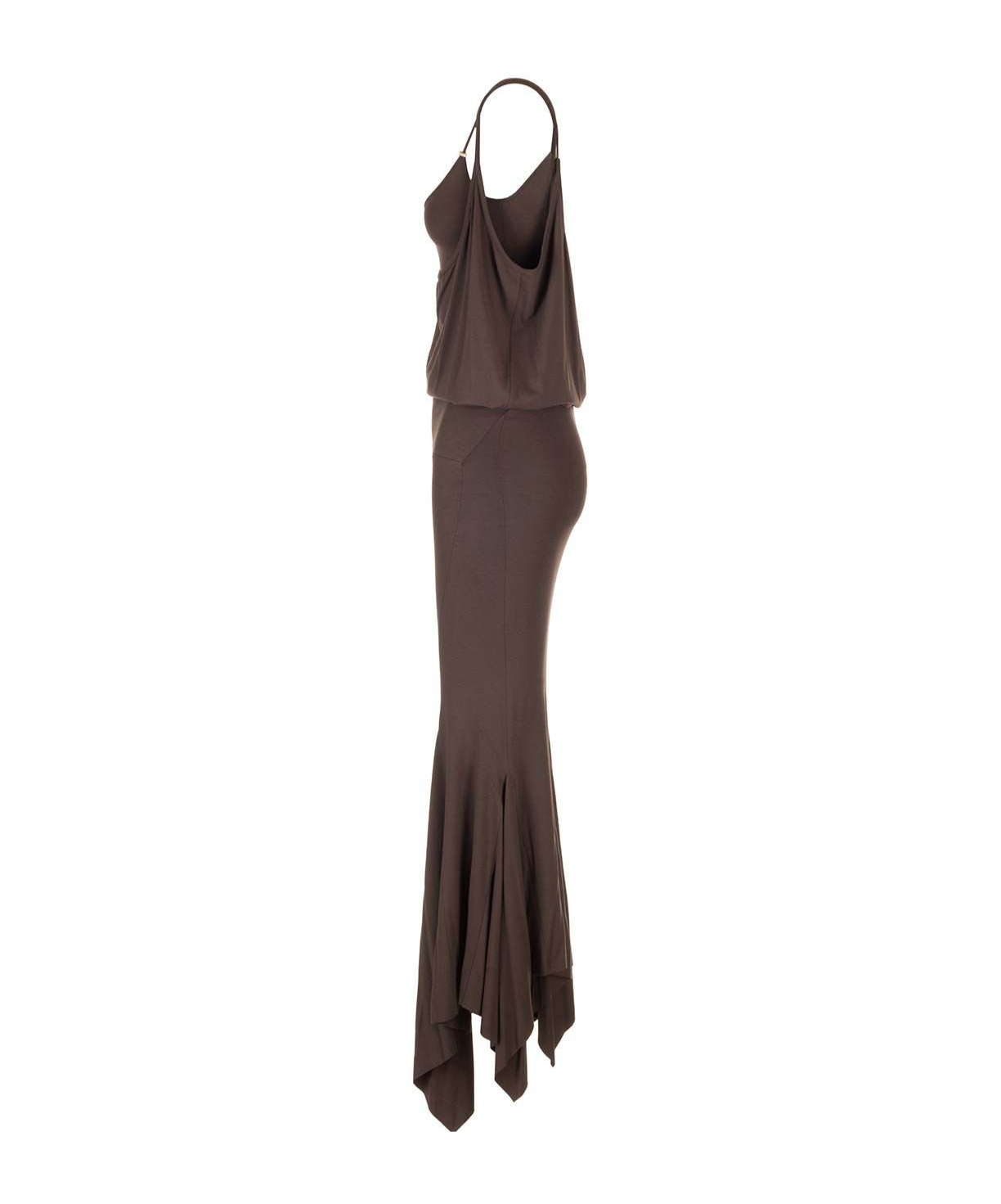 Shop Attico The Asymmetric Jersey Midi Dress In Brown