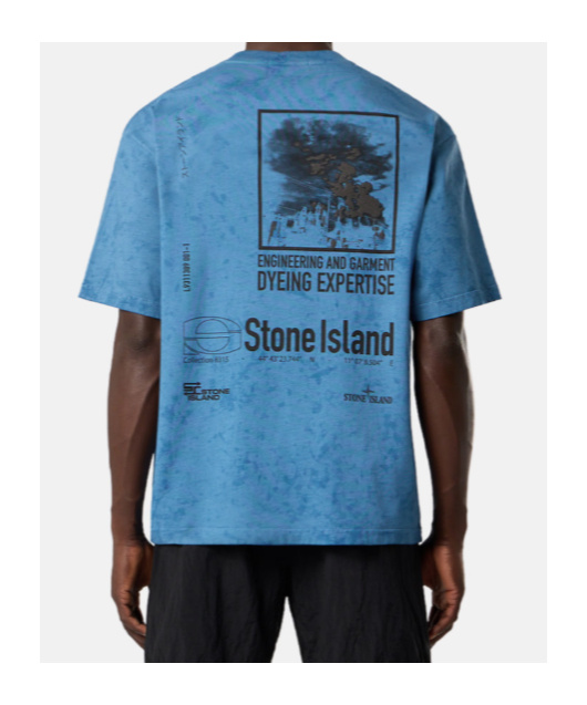 Stone Island Relaxed-fit Printed T-shirt With Textured Fabric In Blue