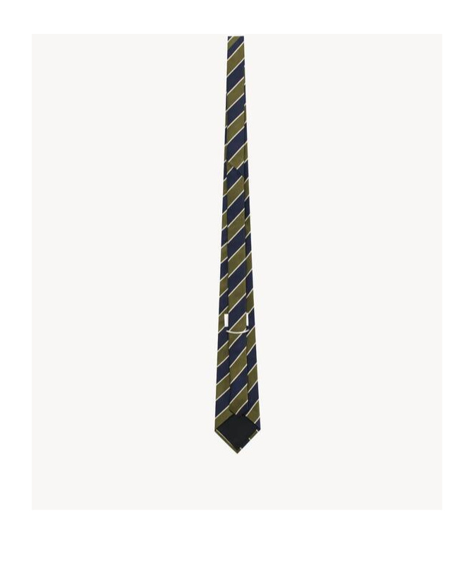 Saint Laurent Wide Tie In Striped Silk In Navy Blue/multicolour