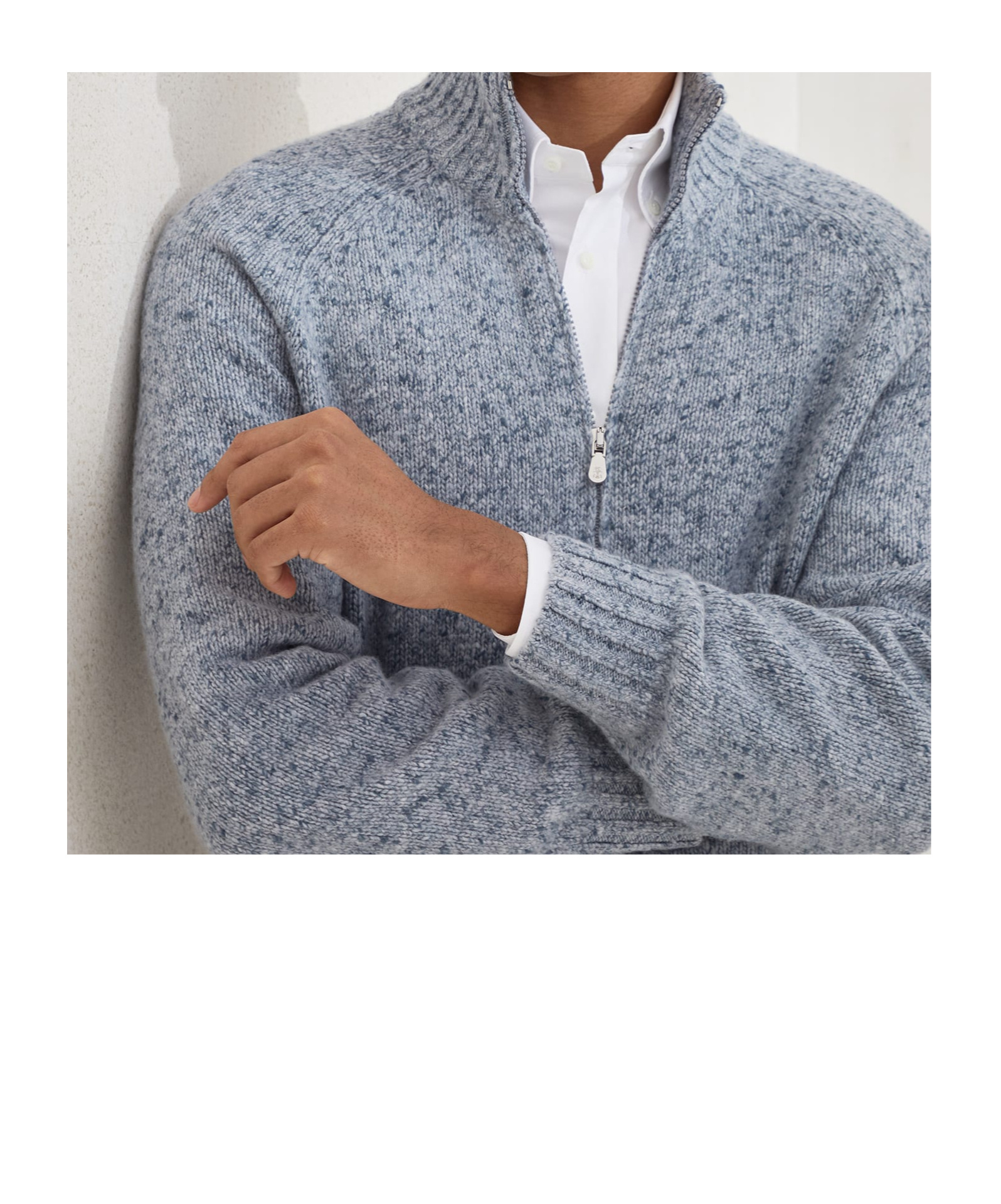 Brunello Cucinelli Cashmere Stand-up Collar Cardigan With Textured Knit In Gray