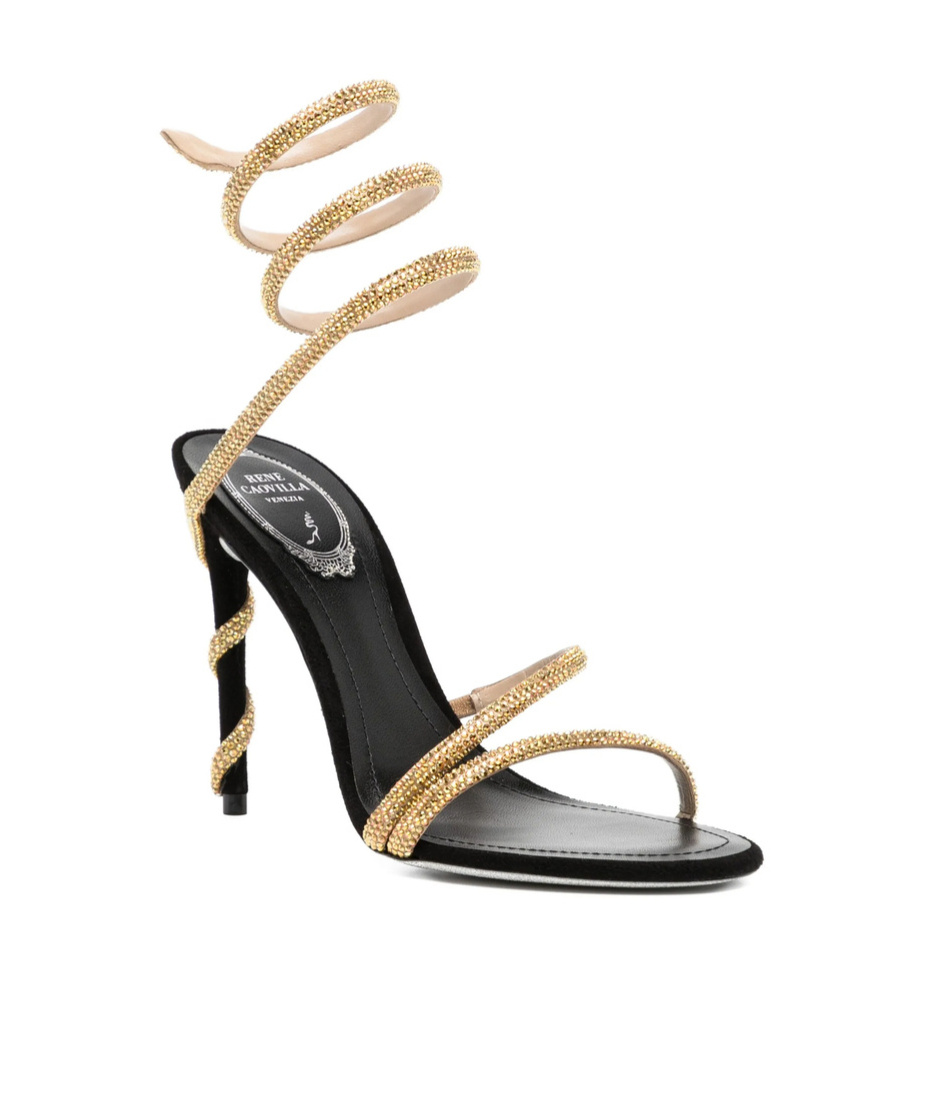 René Caovilla Round-toe High-heeled Sandals In Black