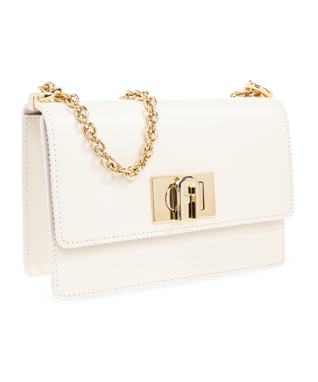 Furla Cream Foldover Top Bag With Twist-lock Closure In Nude