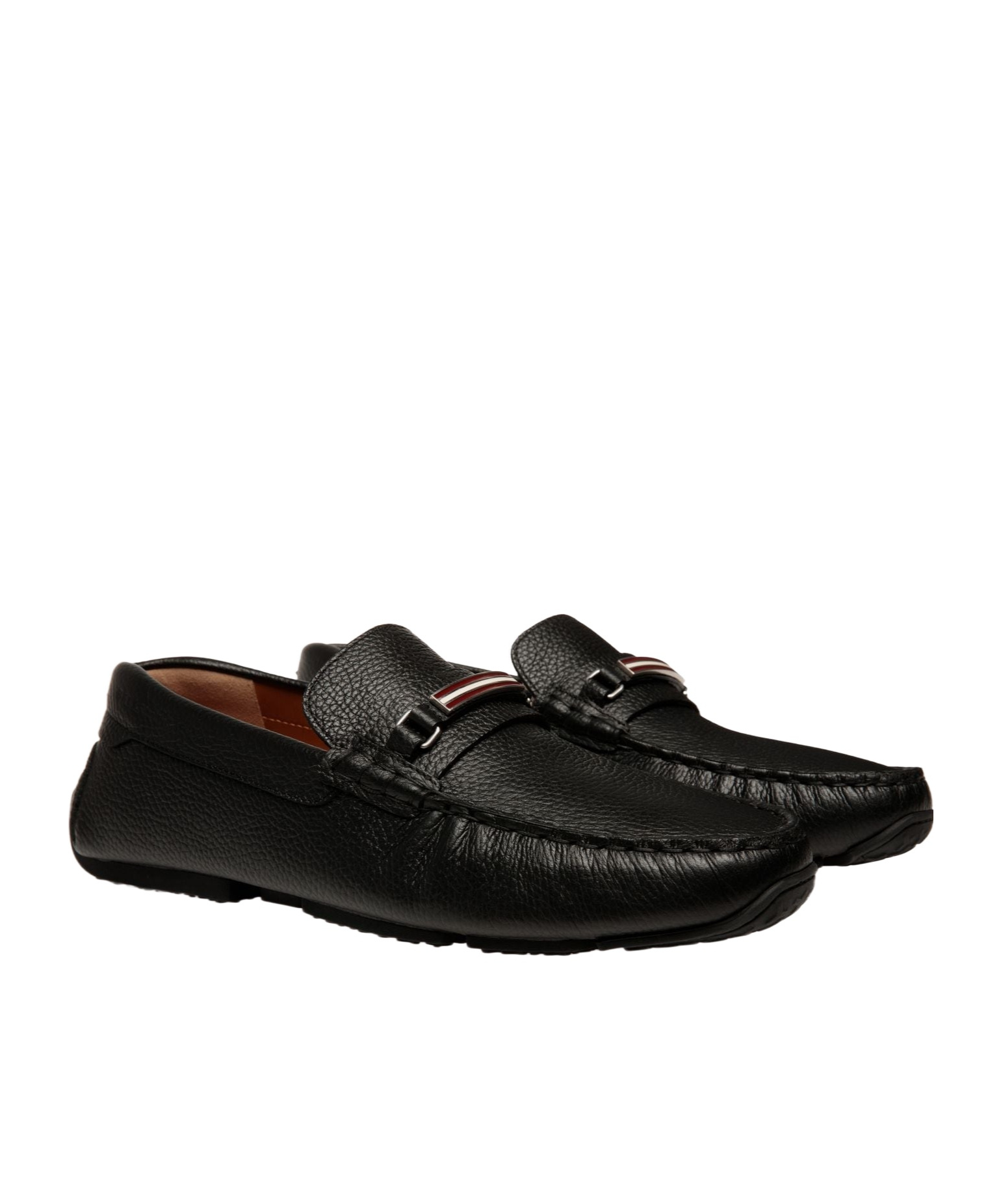 Bally Pilot Driver Ebano Grained Leather Loafers In Black