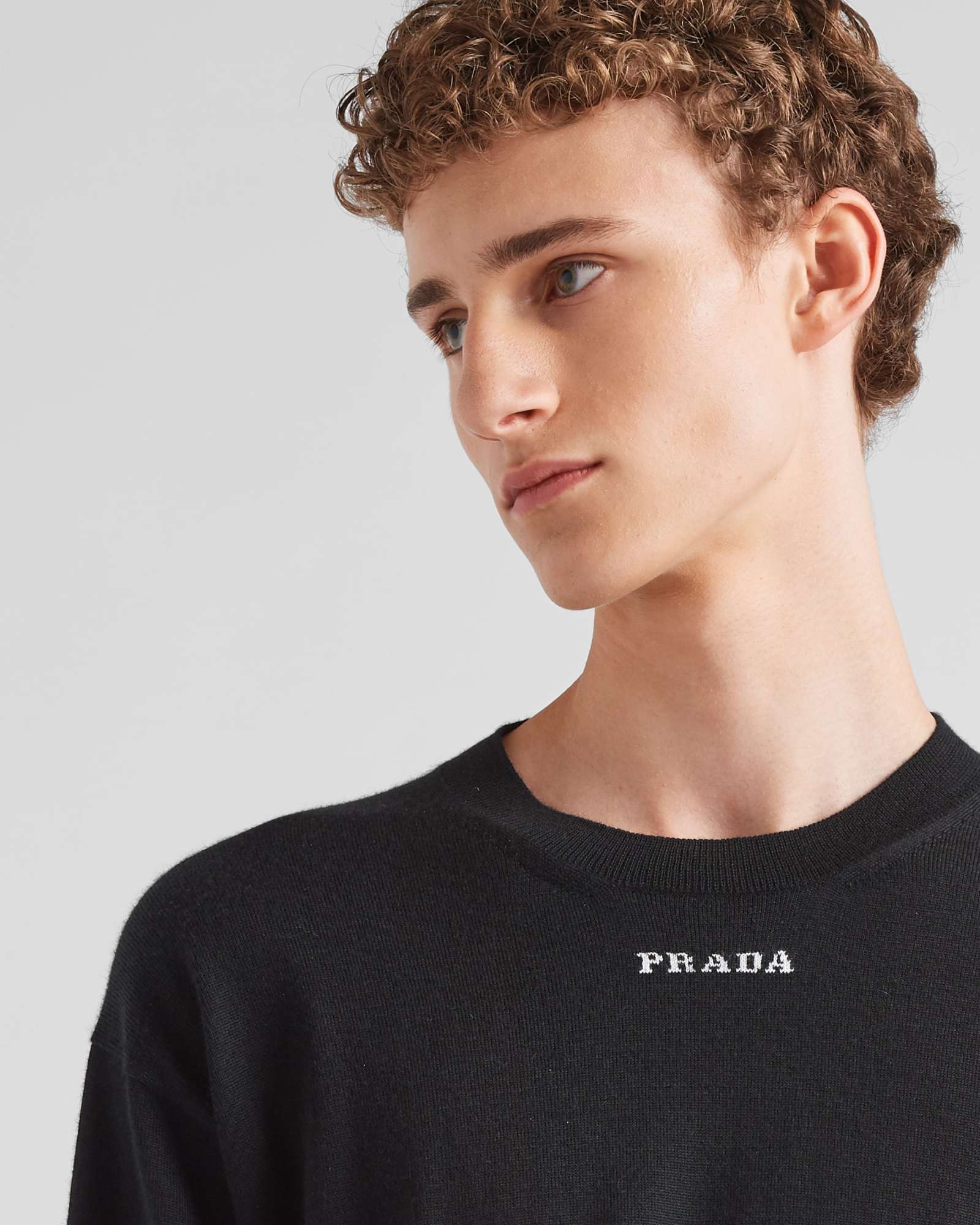 Prada Logo Intarsia Crewneck Knitted Jumper In Black