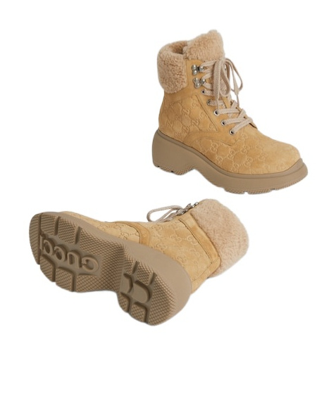 Gucci Yaga Gg Suede Combat Boots In Brown