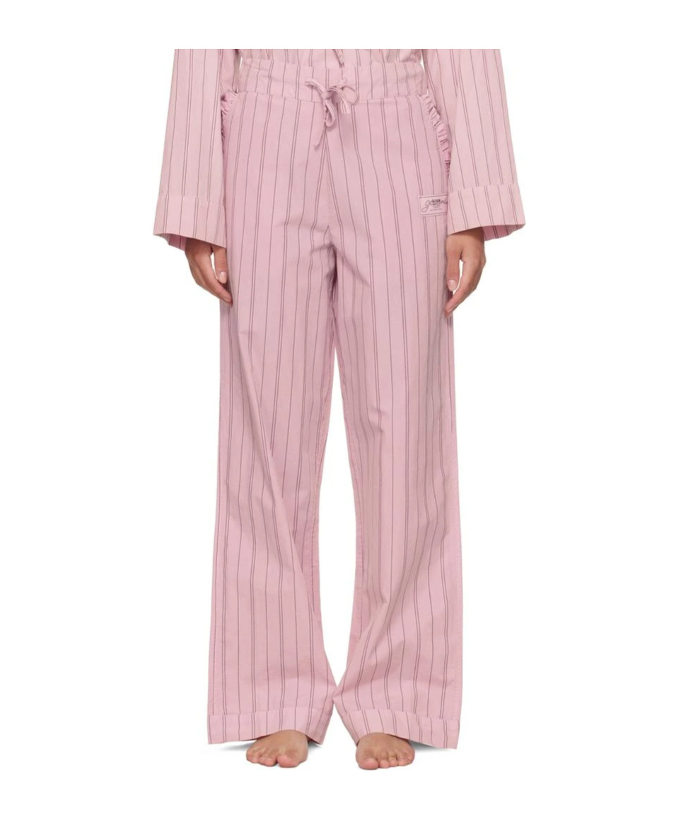 Ganni Pink Stripe Cotton Pyjama Pants In Pink