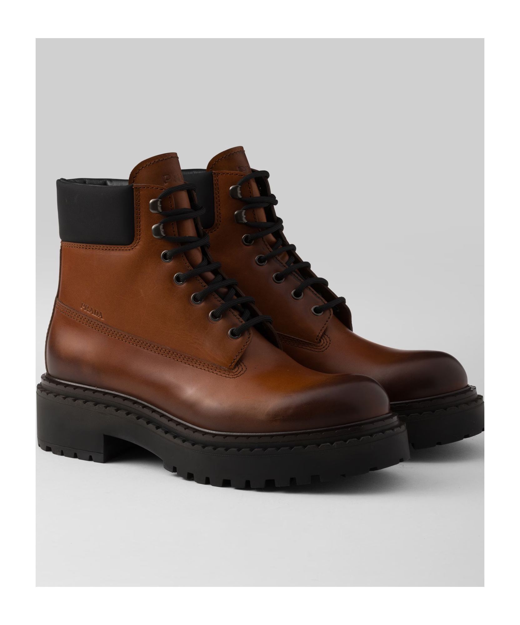 Prada Hot Stamping Logo Boots In Brown