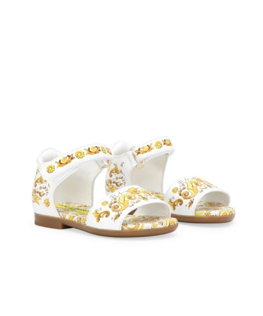 Dolce & Gabbana Majolica-print Leather Sandals In White