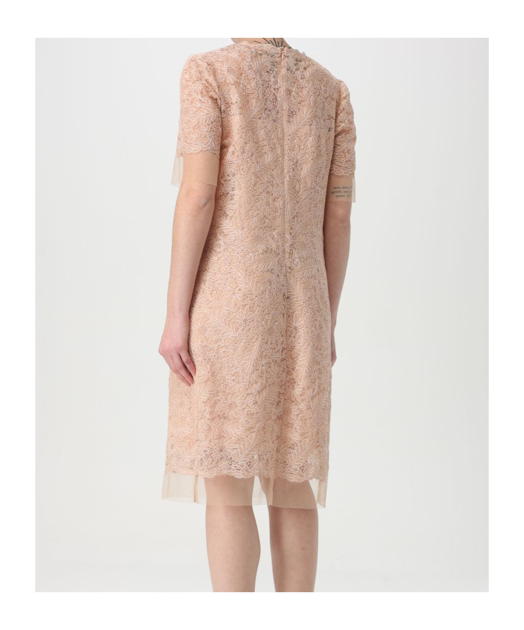 Shop Ermanno Scervino Lace Midi Dress In Nude
