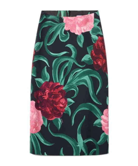 La Doublej Floral Midi Skirt In Black
