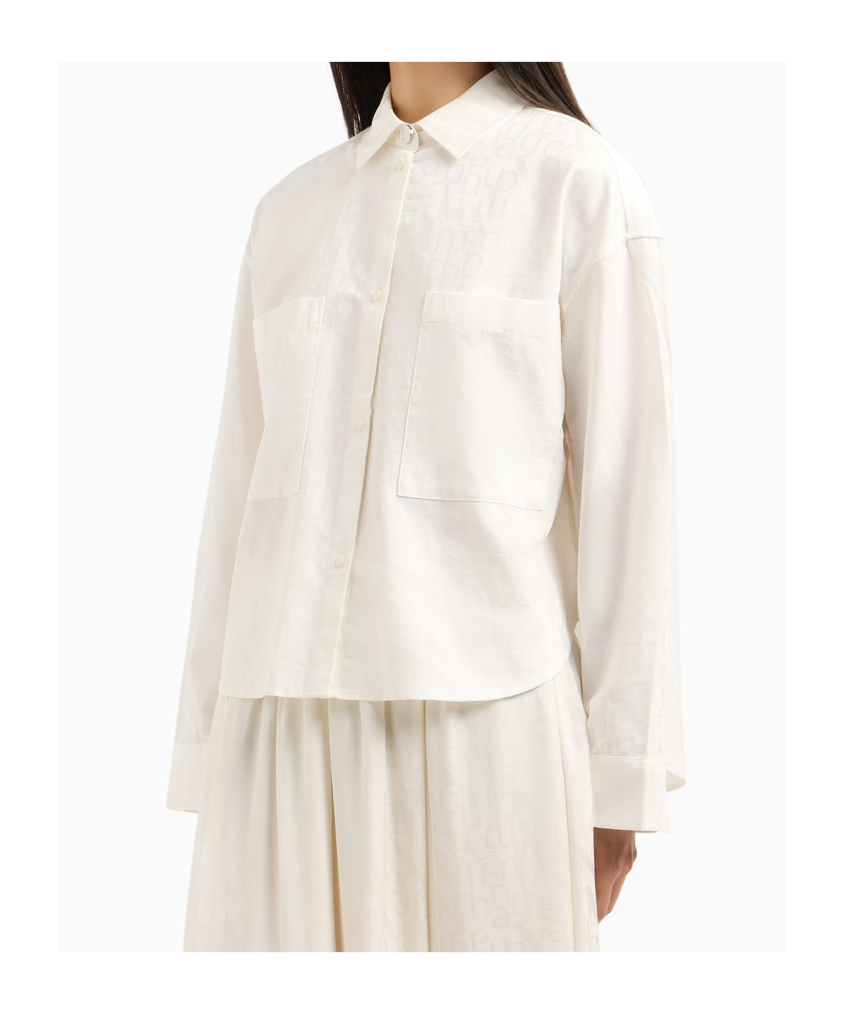 Armani Exchange Logo-jacquard Cropped Shirt In White