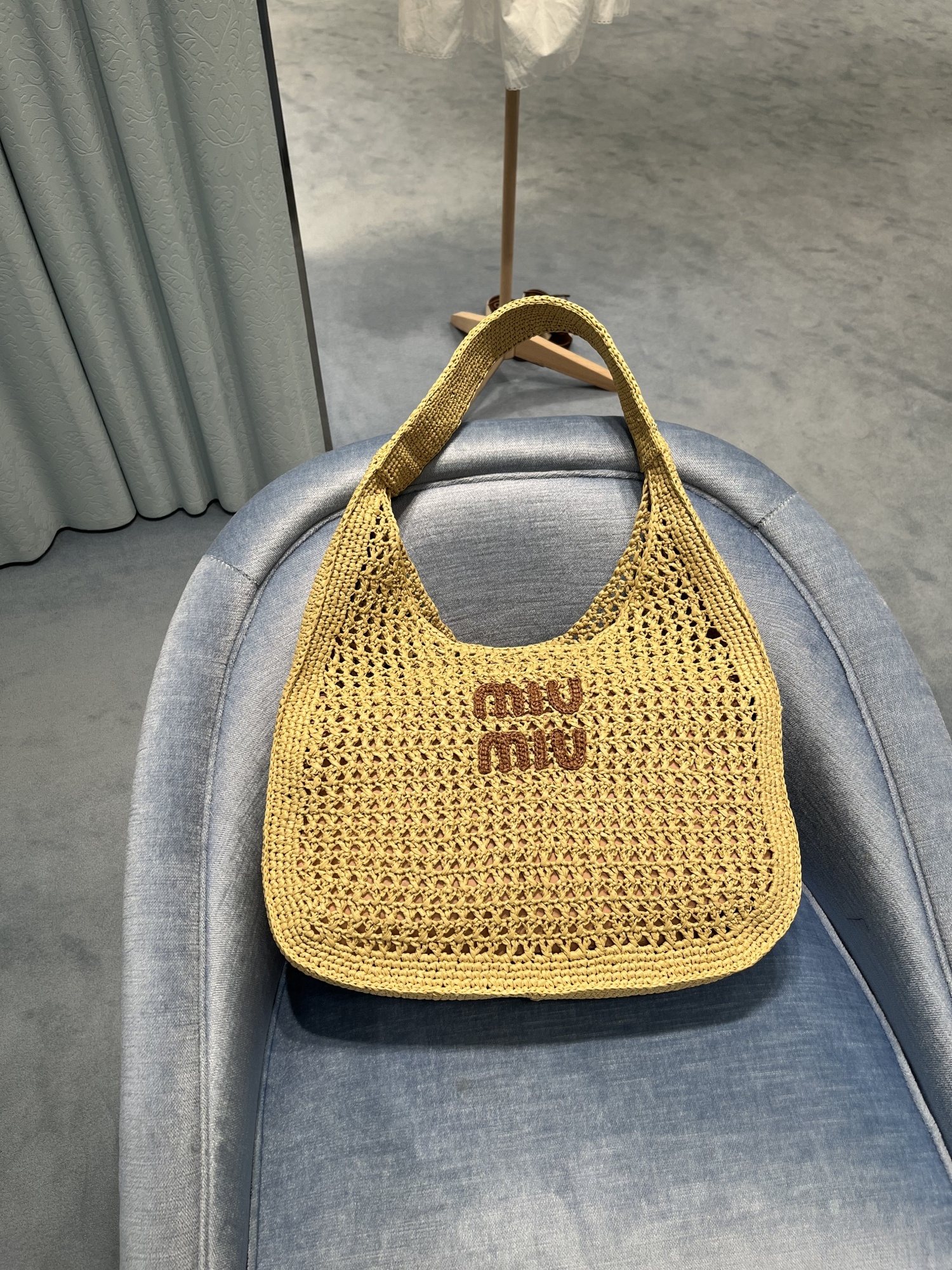 Miu Miu Raffia-effect Woven Hobo Bag