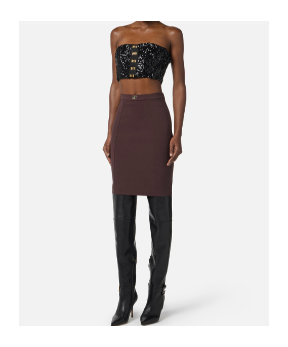 Elisabetta Franchi Top With Sequins And Jewel Clasps In Black