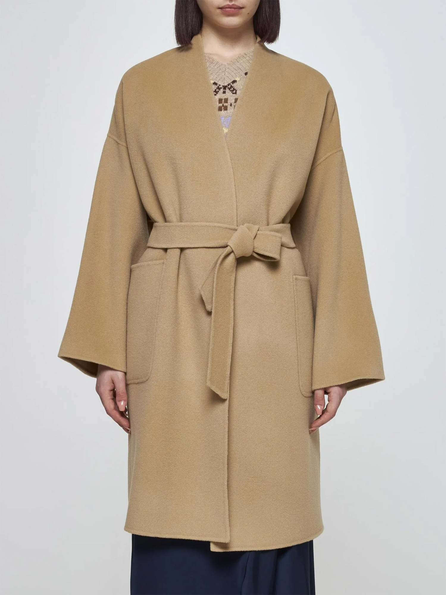 Weekend Max Mara Eris Belted Wool Coat In Brown