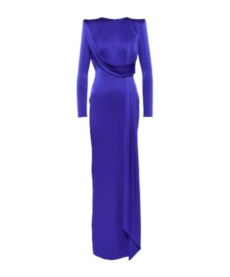 Alex Perry Draped Satin Gown In Blue