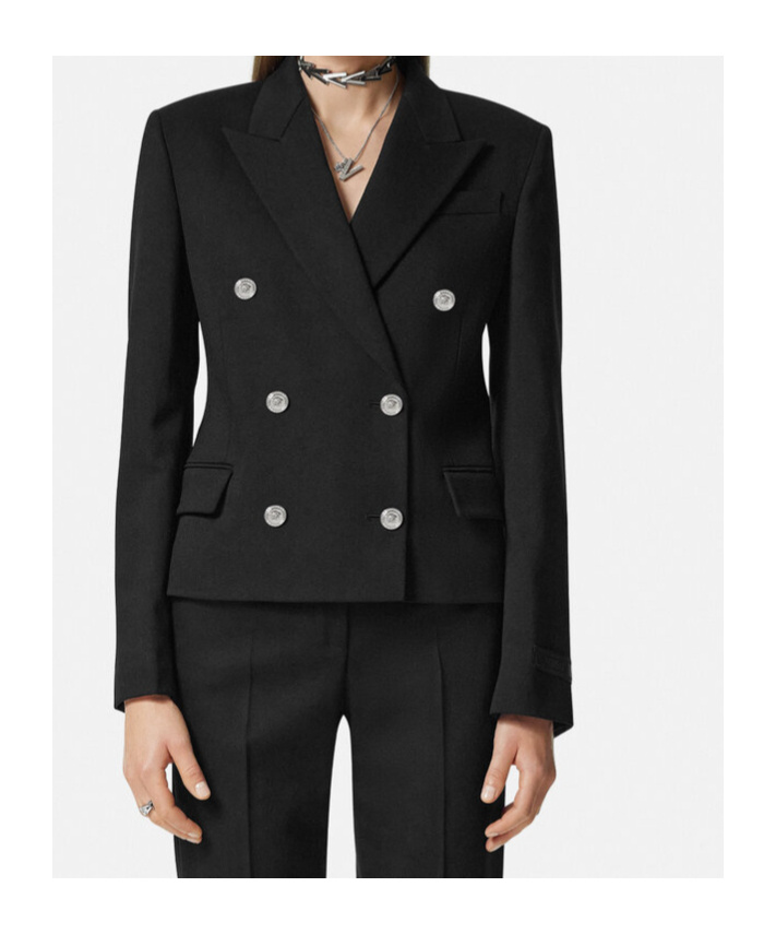 Versace Double-breasted Blazer In Black
