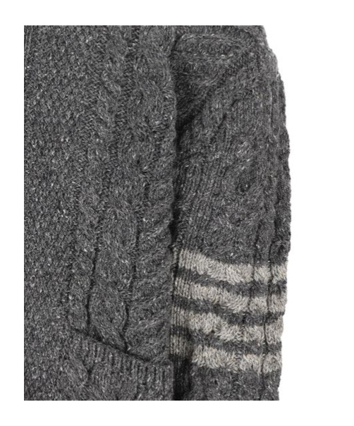 Thom Browne 4-bar Stripe Cable-knit Cardigan In Black