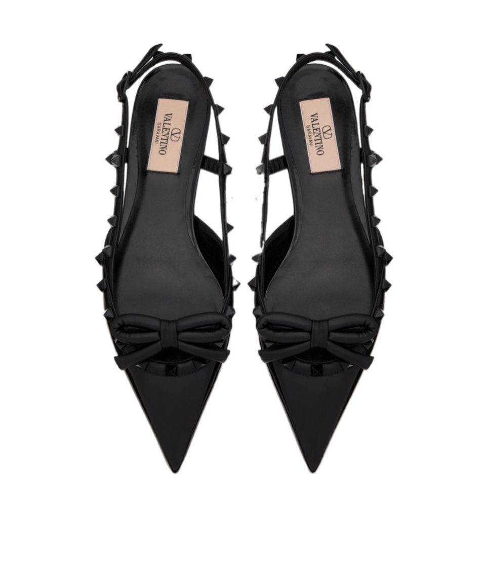Valentino Rockstud Bow Slingback Ballerina In Patent Leather With Tone-on-tone Studs In Black