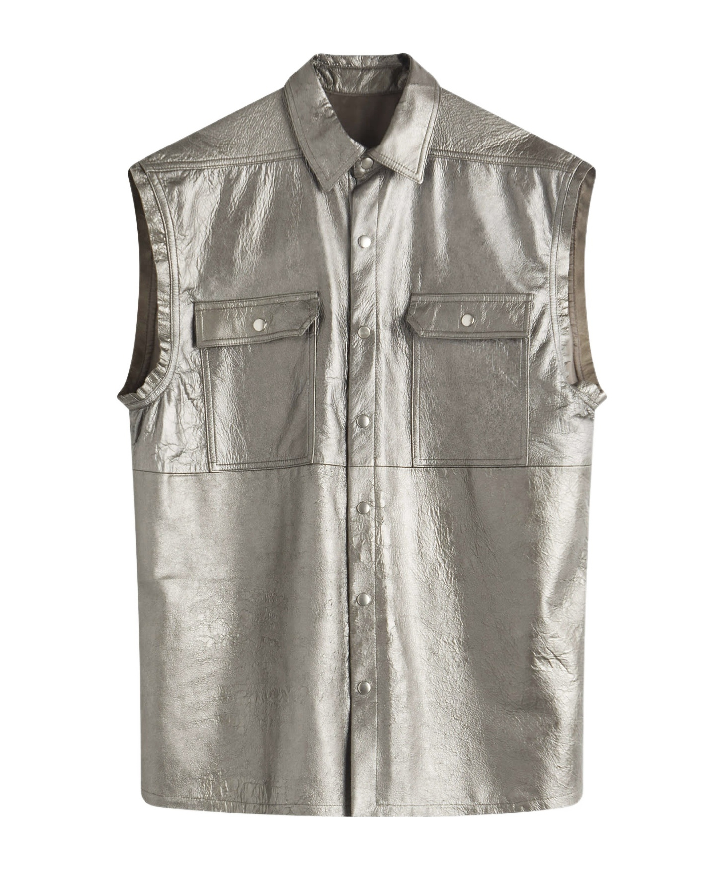 Rick Owens Leather Jumbo Outershirt In Gray