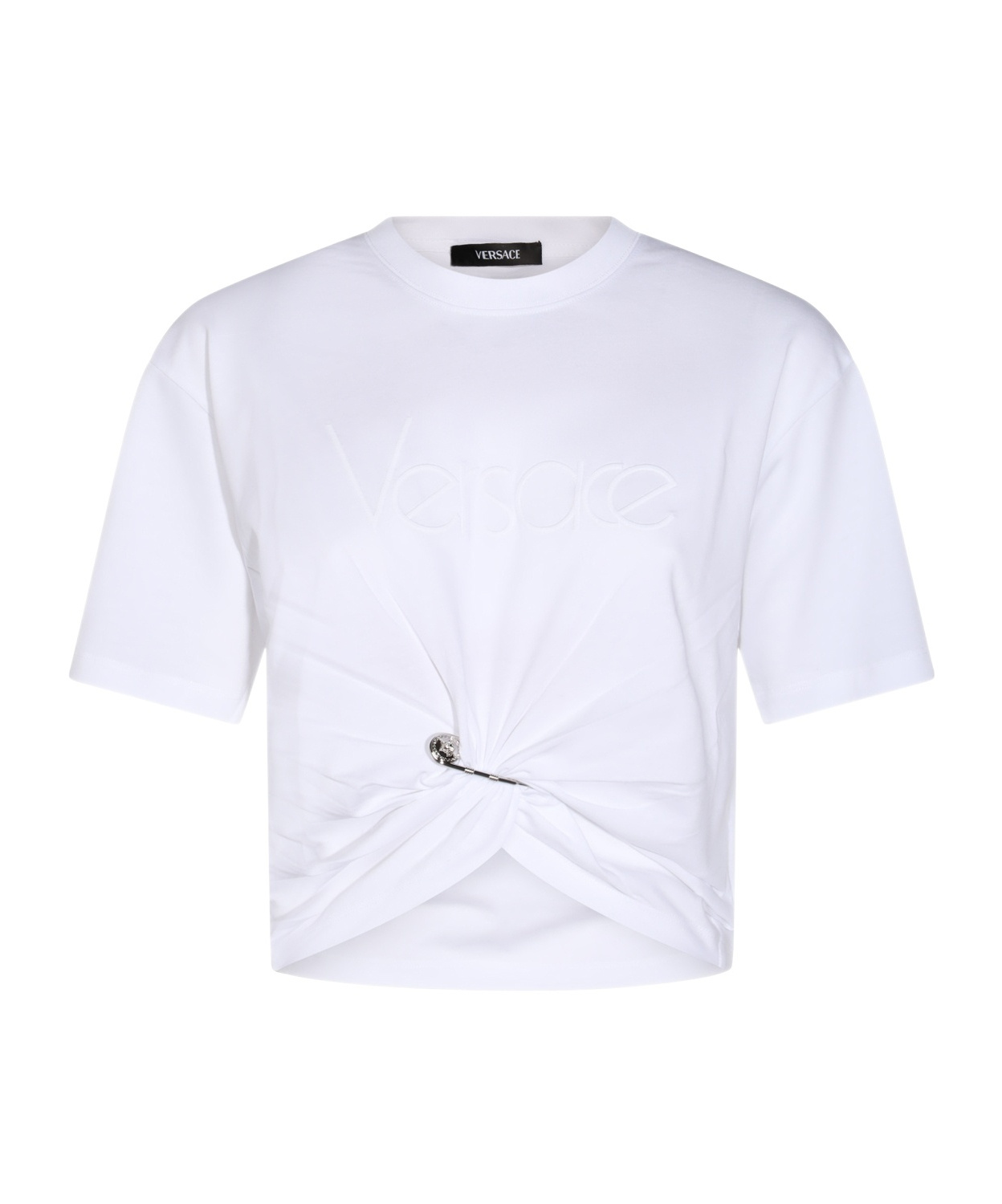 Versace Logo And Safety Pin Cotton T-shirt In White