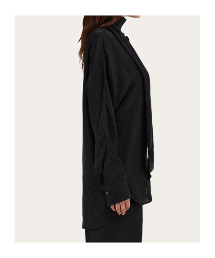Ferragamo Sash-collar Silk Blouse In Black