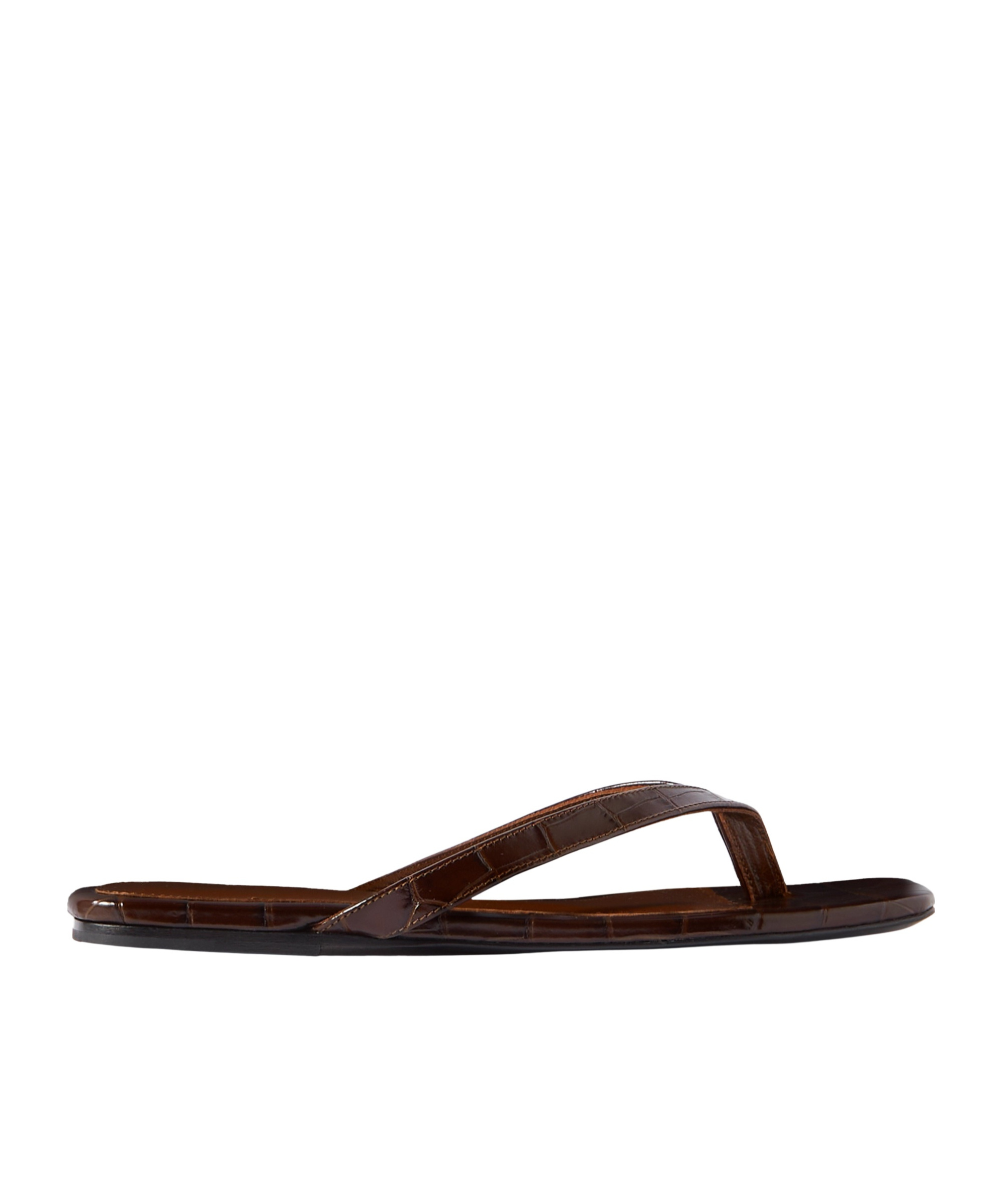 Totême The Flip-flop Flat Croc-effect Leather Flip Flops In Brown