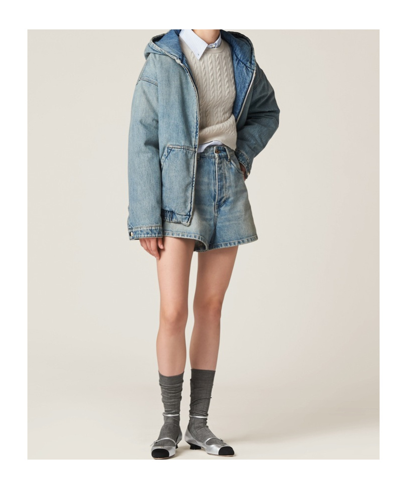 Miu Miu High-waisted Denim Shorts In Light Blue