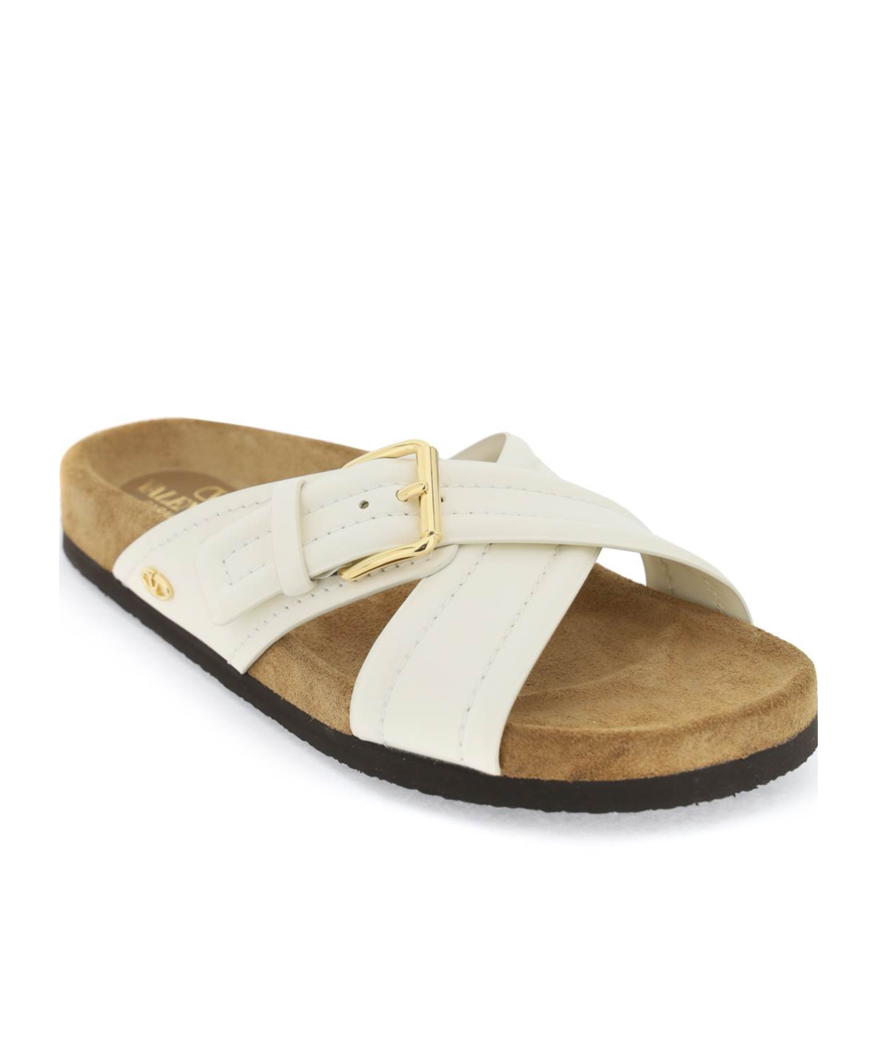Valentino Velluto Leather Crisscross Buckle Sandals In White