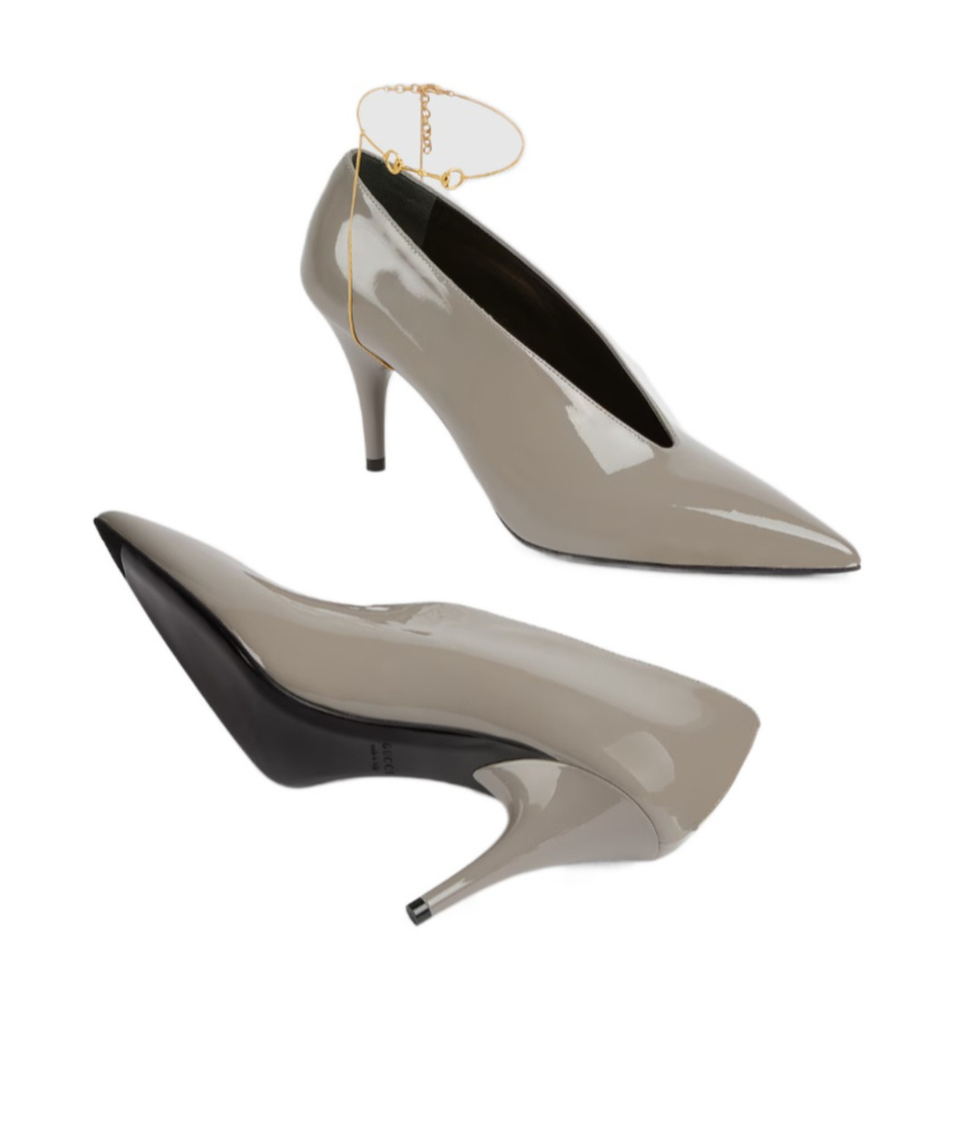 Gucci Musa Vernic Patent Leather Anklet Pumps In Gray