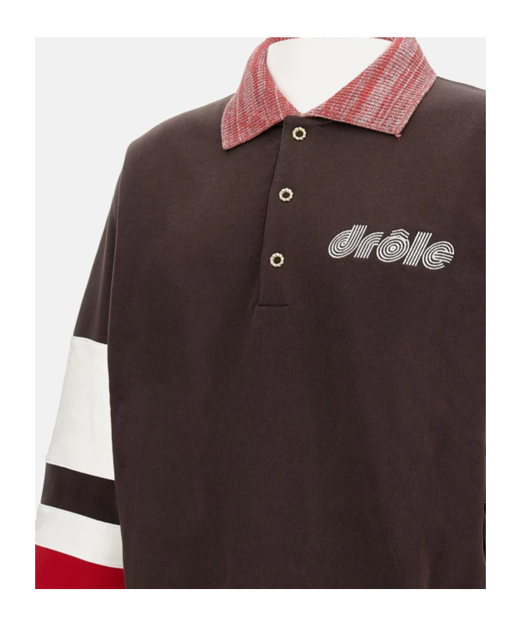 Drôle De Monsieur Brown Polo Collar Sweatshirt With Front Lettering Logo In Cotton Man In Black