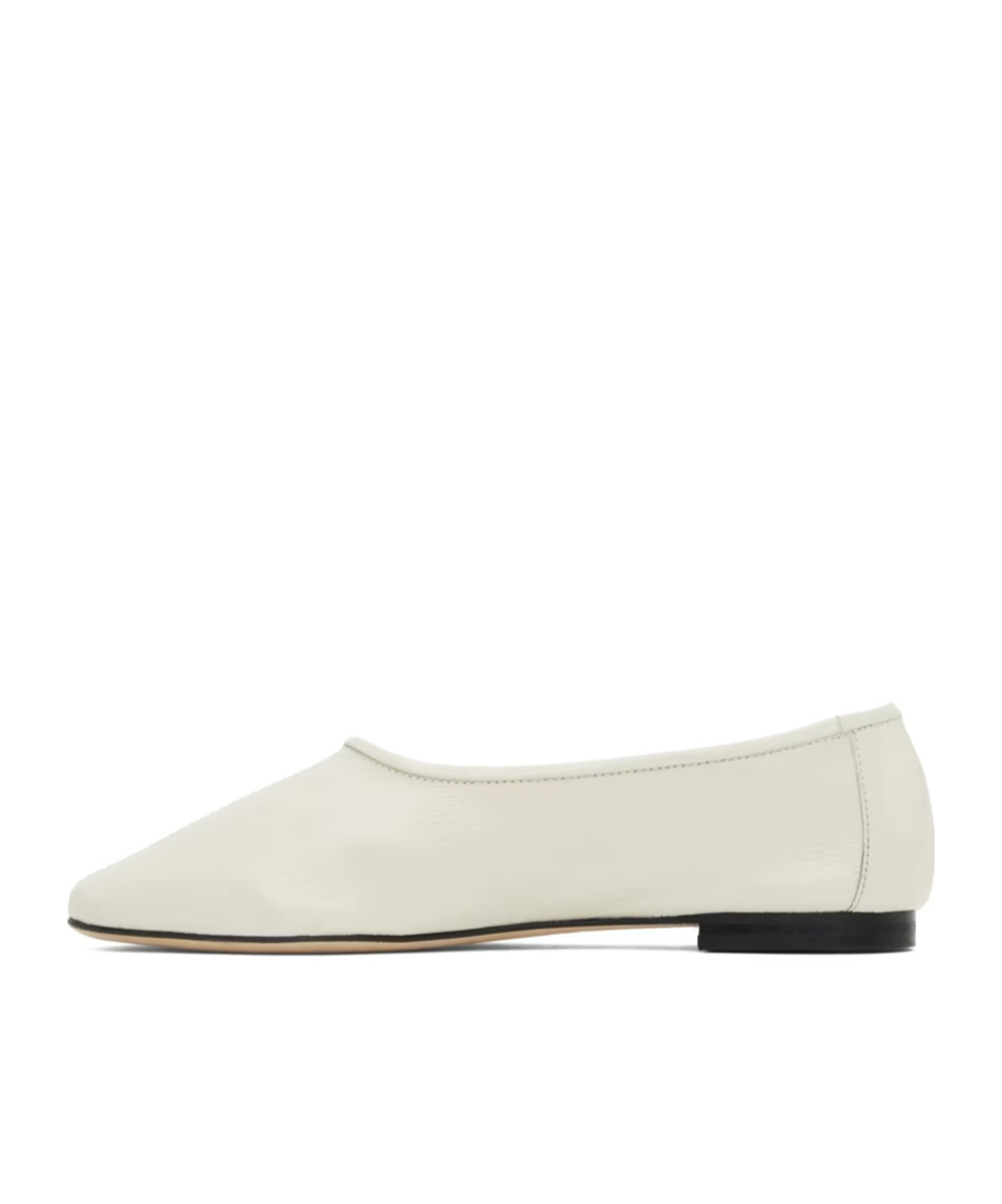 By Far Prudence Creased Round Head Ballet Shoes In White