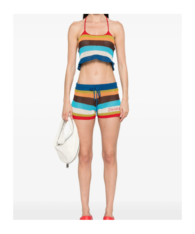 Dsquared2 Summer Lovers Halterneck Cropped Knit Top In Multicolor