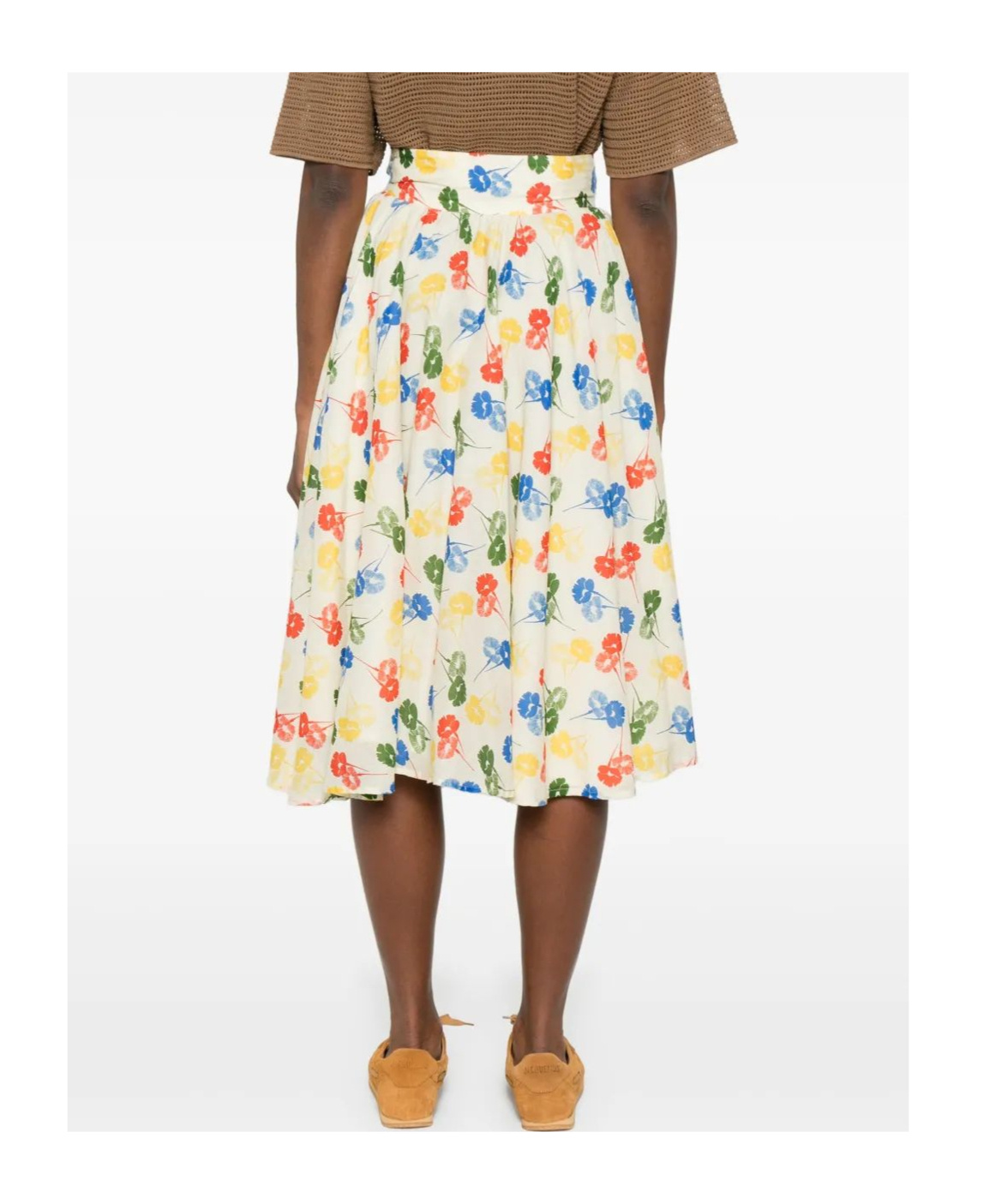 Bode Flower Stamp Skirt In White And Multicolour