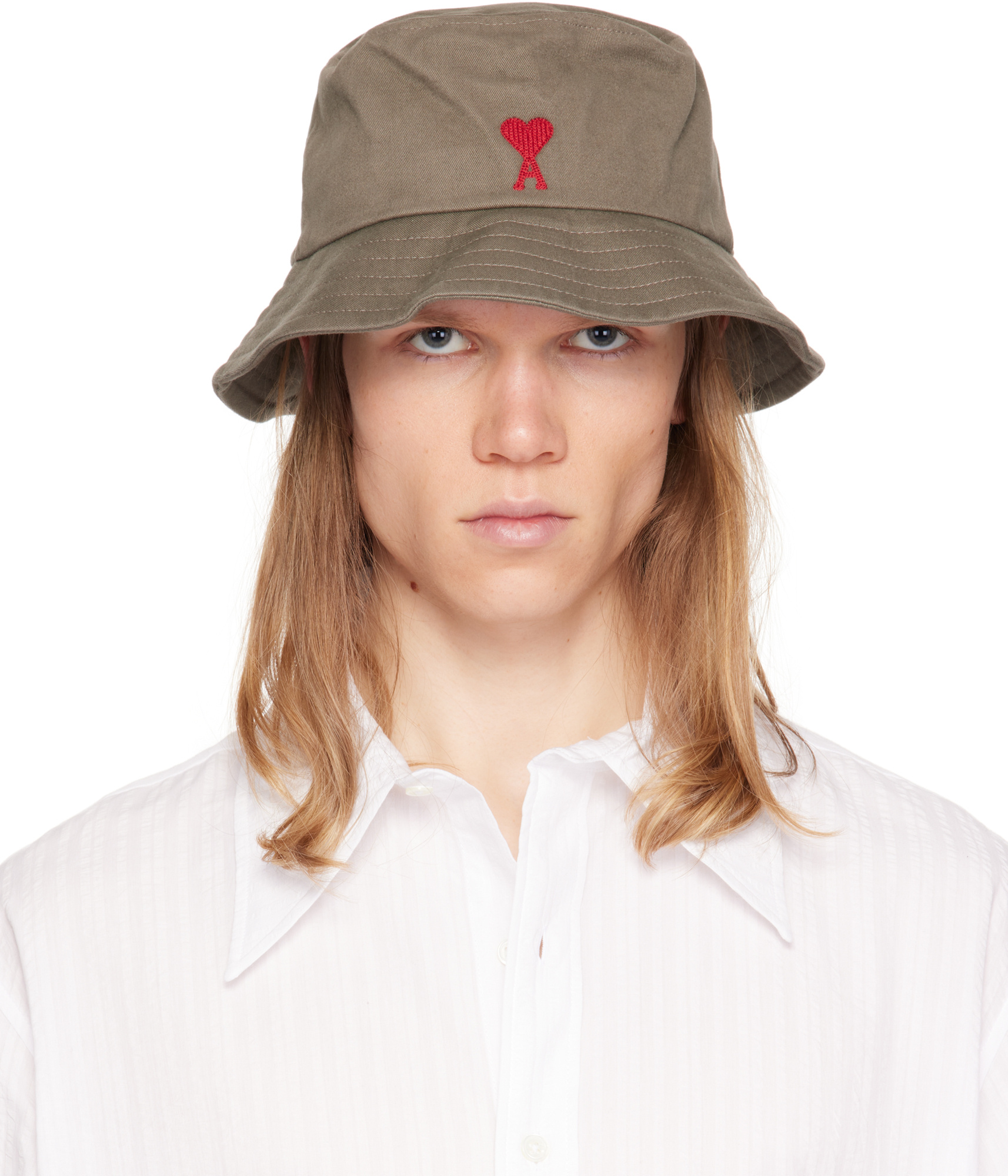 Ami Alexandre Mattiussi Gray Ami De Coeur Embroidery Bucket Hat In White