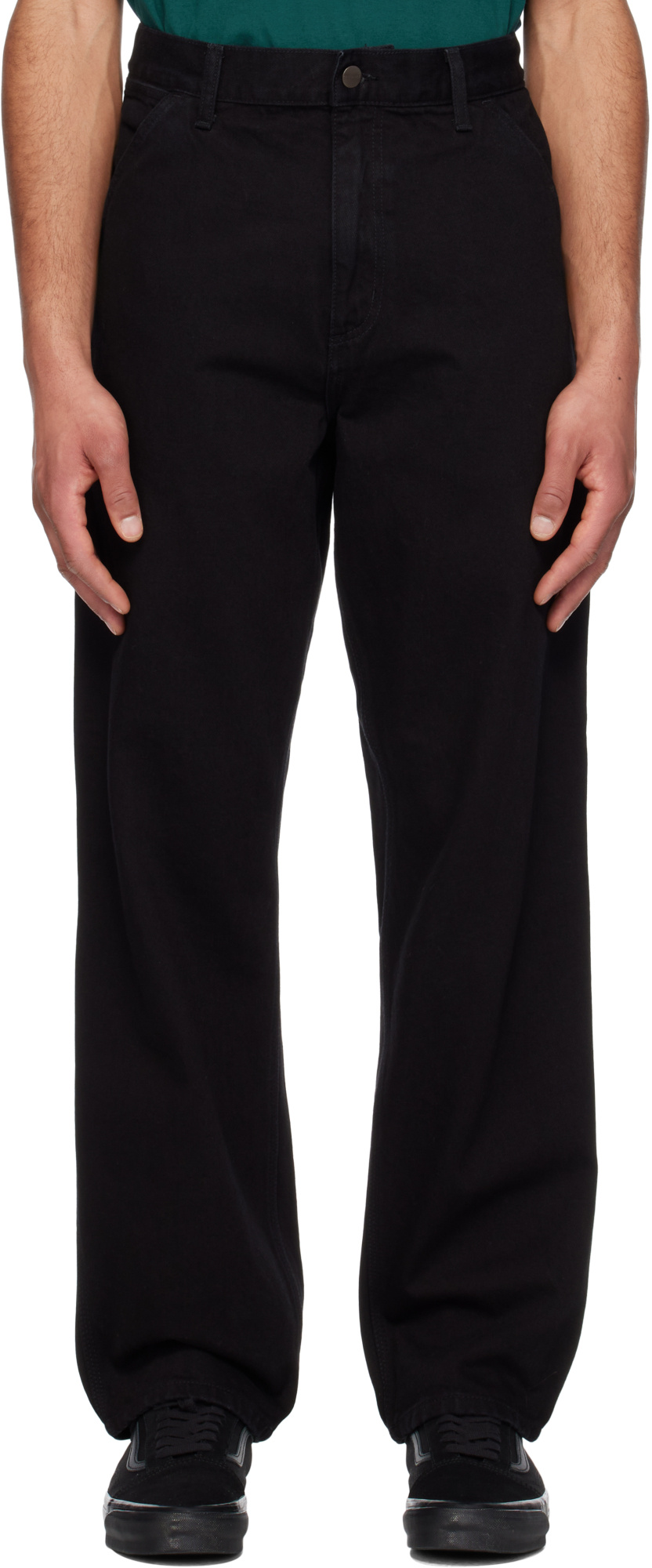 Carhartt Wip Single Knee Pant Black Rinsed In Organic Cotton In Black