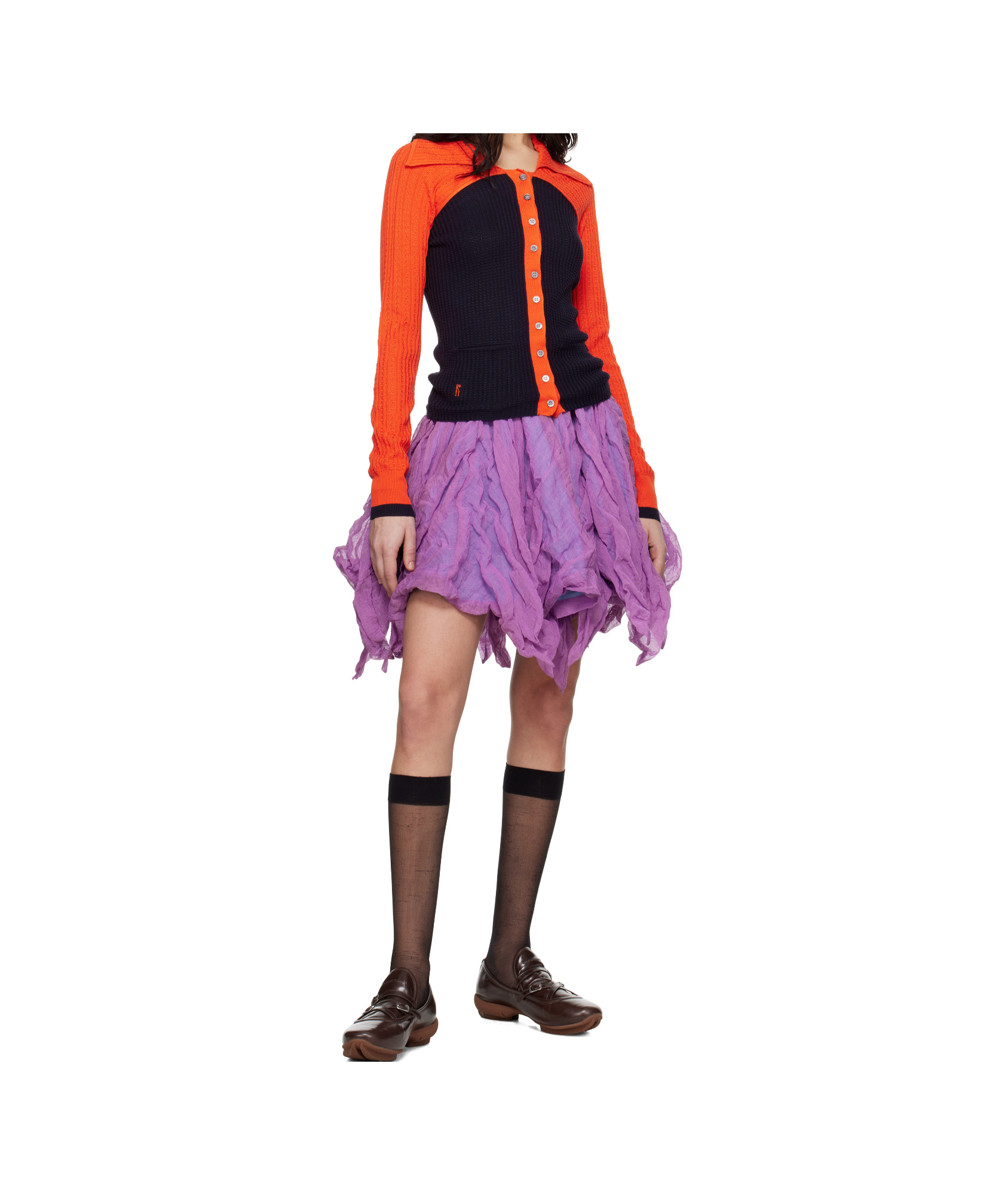 Kiko Kostadinov Rover Knit Cardigan In Navy Blue/orange