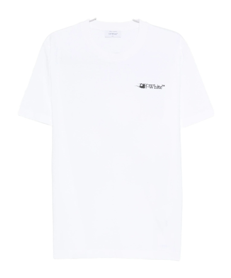Off-white Cotton T-shirt With Graphic Design And Crew Neck In Multi