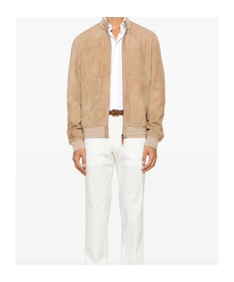 Canali Ultrasoft Suede Bomber Jacket In Nude