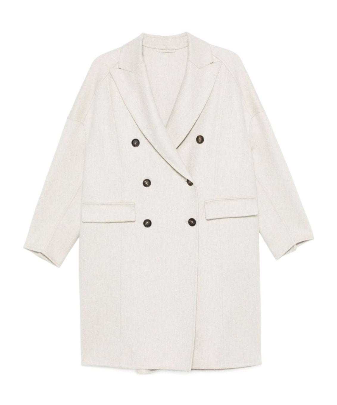Brunello Cucinelli Peak Lapels Cashmere Coat In White