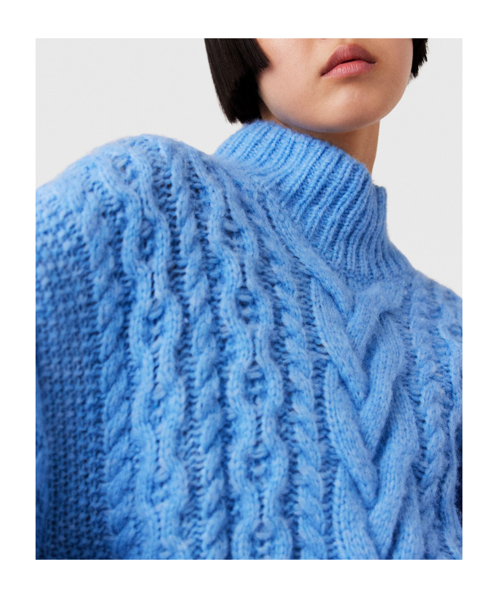 Stella Mccartney Oversized Two-tone Cable-knit Alpaca-blend Turtleneck Sweater In Blue