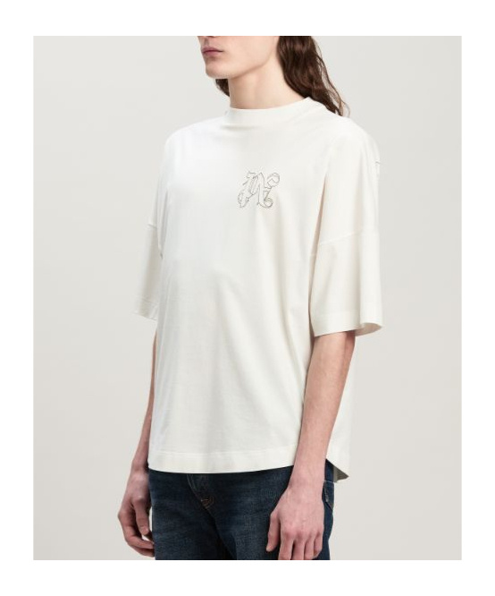Palm Angels T-shirt With Studded Monogram In White