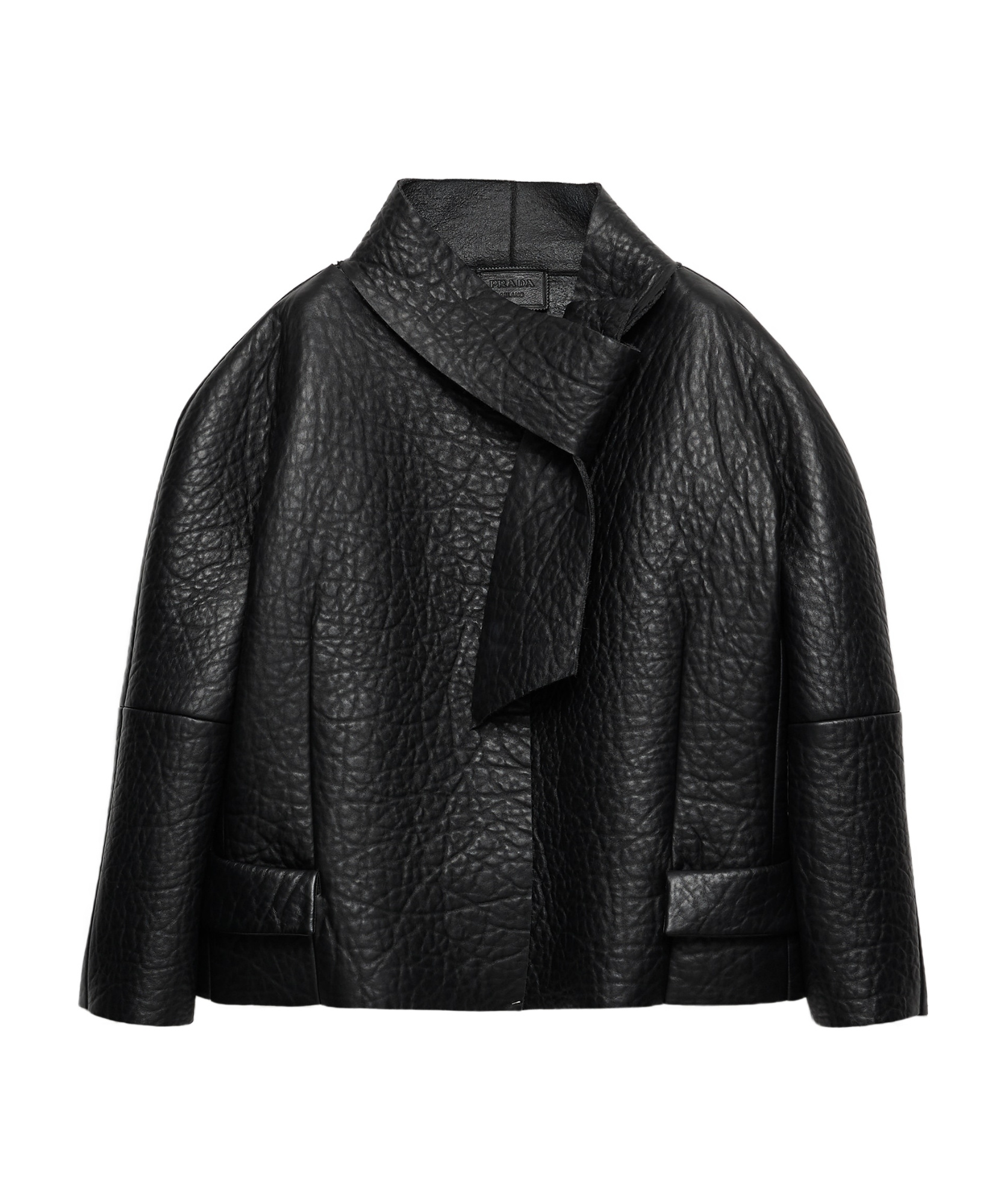 Prada Nappa Leather Jacket With Scarf Collar In Black