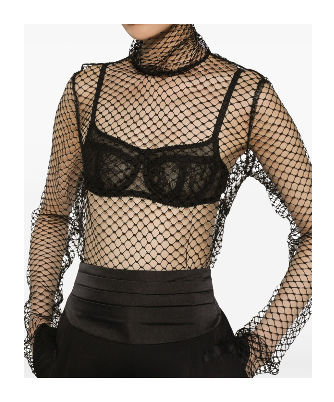 Dolce & Gabbana Sheer Mesh Sleeveless High Neck Top In Gray
