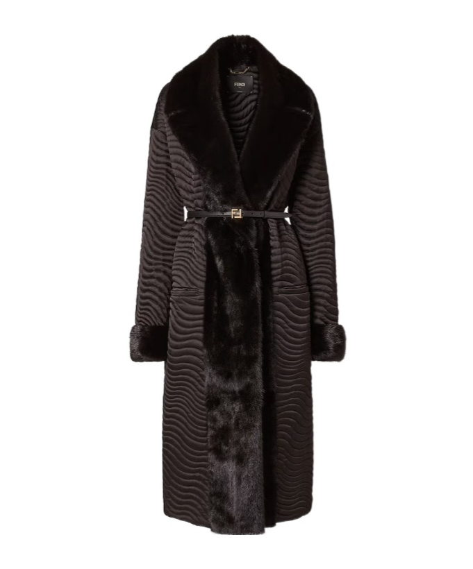 Fendi Black Satin And Mink Coat
