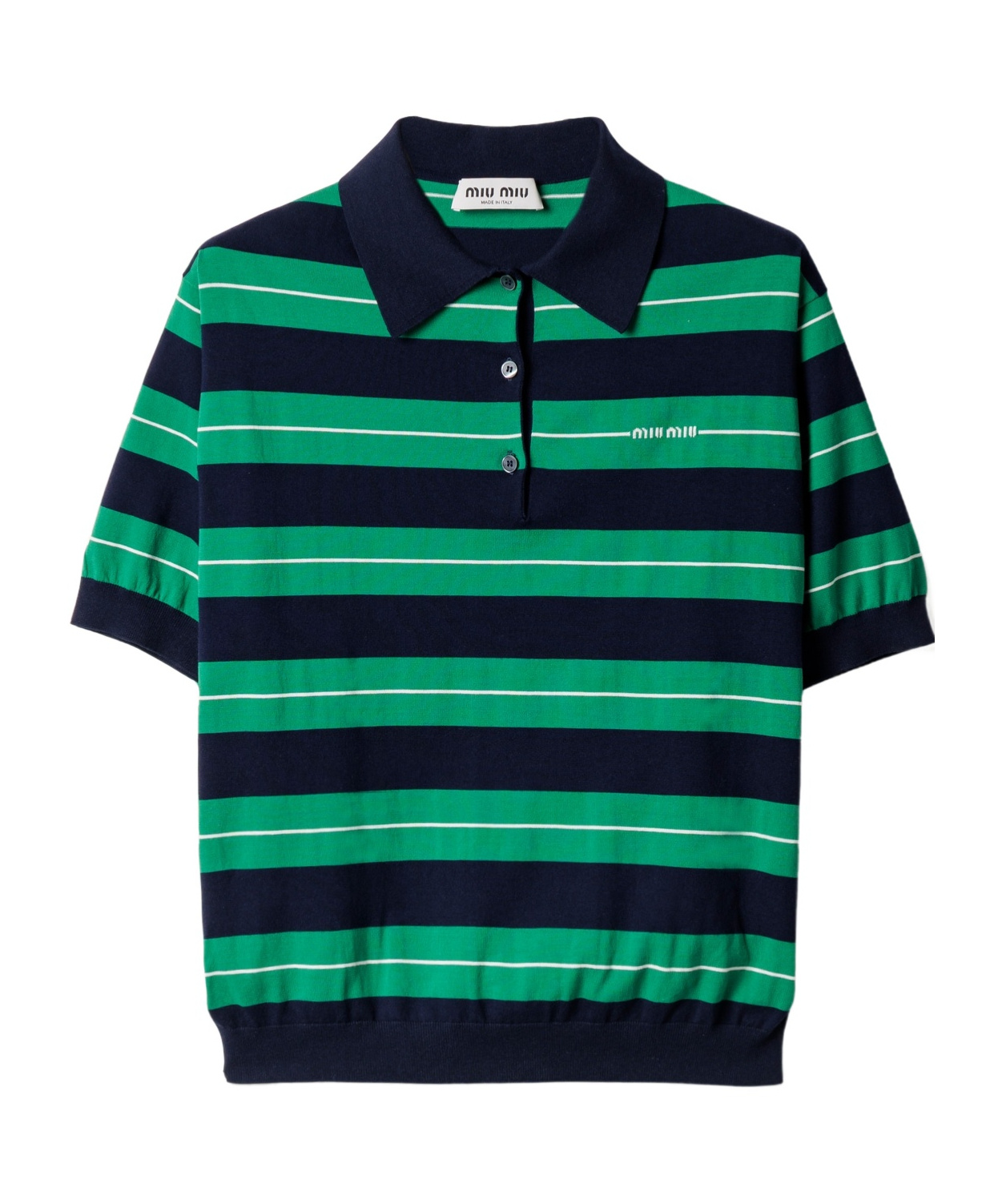 Miu Miu Striped Logo Motif Polo Shirt