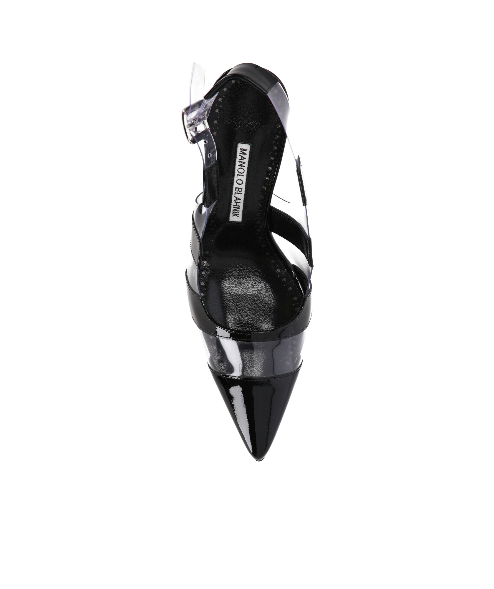 Manolo Blahnik Uxra Patent Leather And Pvc Slingback Pumps In Black