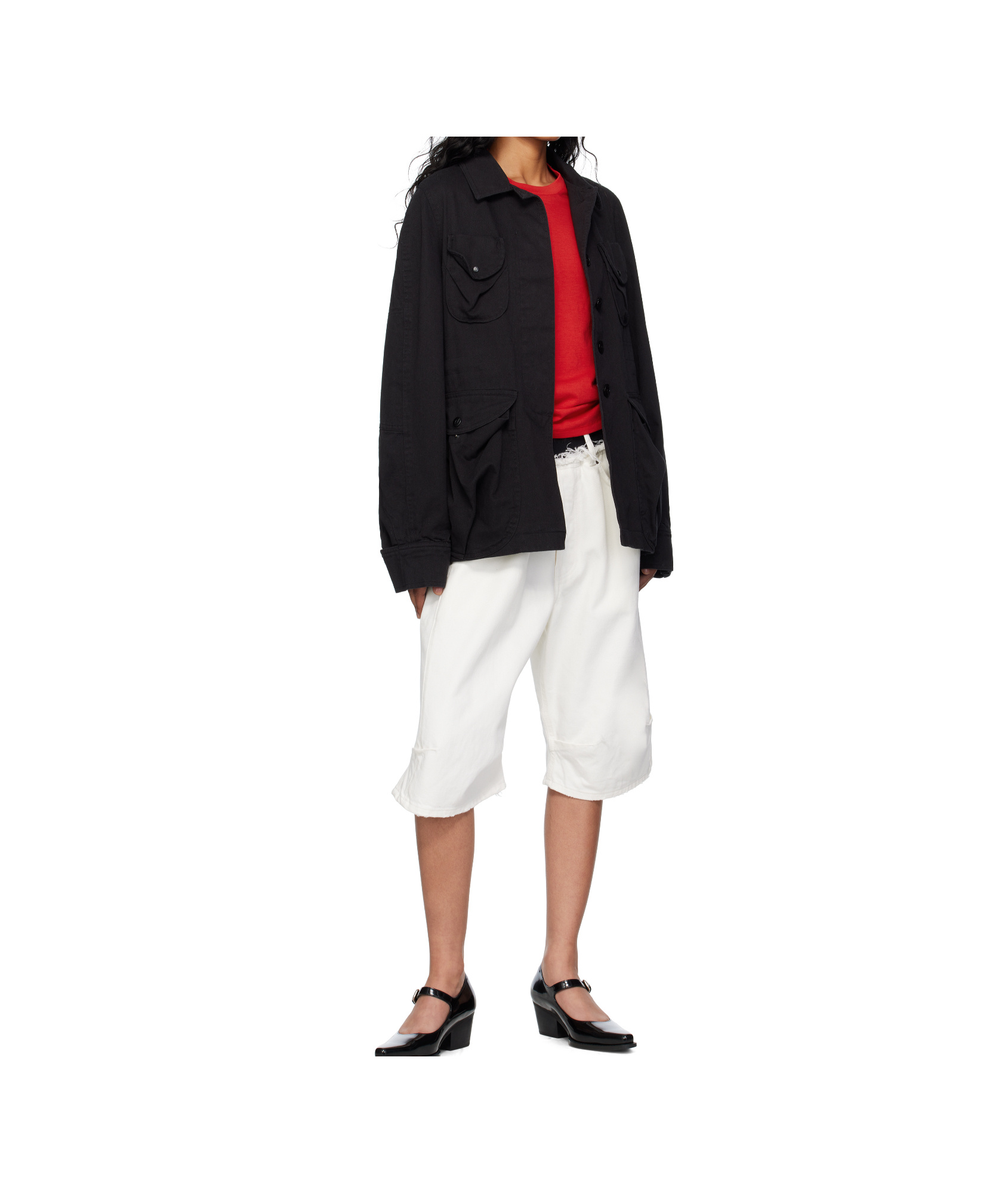 Open Yy Multi-pocket Safari Denim Jacket In Black