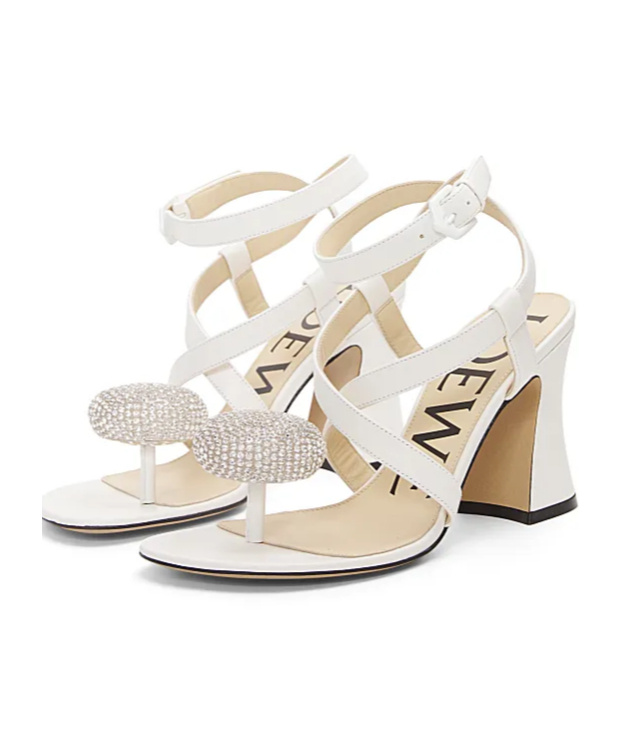 Loewe Calle Pebble Sandal In Lambskin And Rhinestones In White